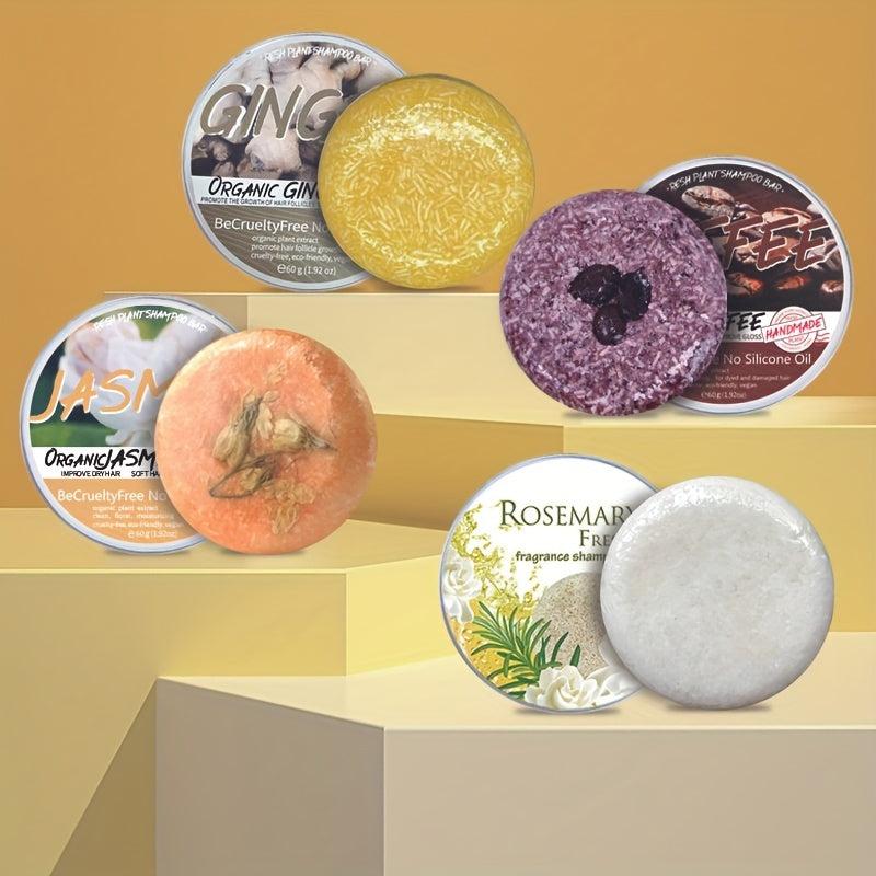 60g 4pcs Organic Shampoo Soap Set with Ginger Jasmine Rosemary Coffee Soap