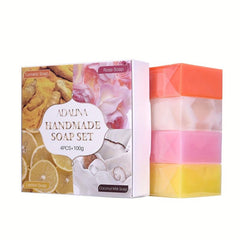 4PCS Skin Cleansing Soap Set Gift Set Deep Cleansing Rose, Ginger, Coconut, Lemo