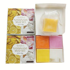 4PCS Skin Cleansing Soap Set Gift Set Deep Cleansing Rose, Ginger, Coconut, Lemo