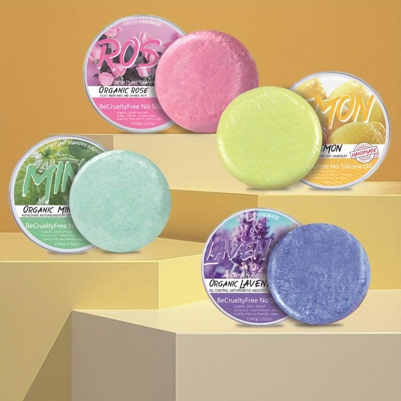 60g 4pcs Silicone Organic Shampoo Soap Set: Rose Lemon Lavender Mint Soap & Foam