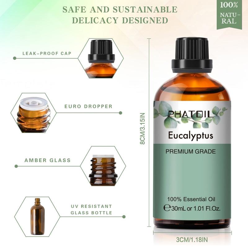 30ml Eucalyptus Essential Oil w/ Glass Dropper for Aromatherapy Diffusers