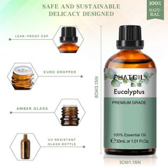 30ml Eucalyptus Essential Oil w/ Glass Dropper for Aromatherapy Diffusers