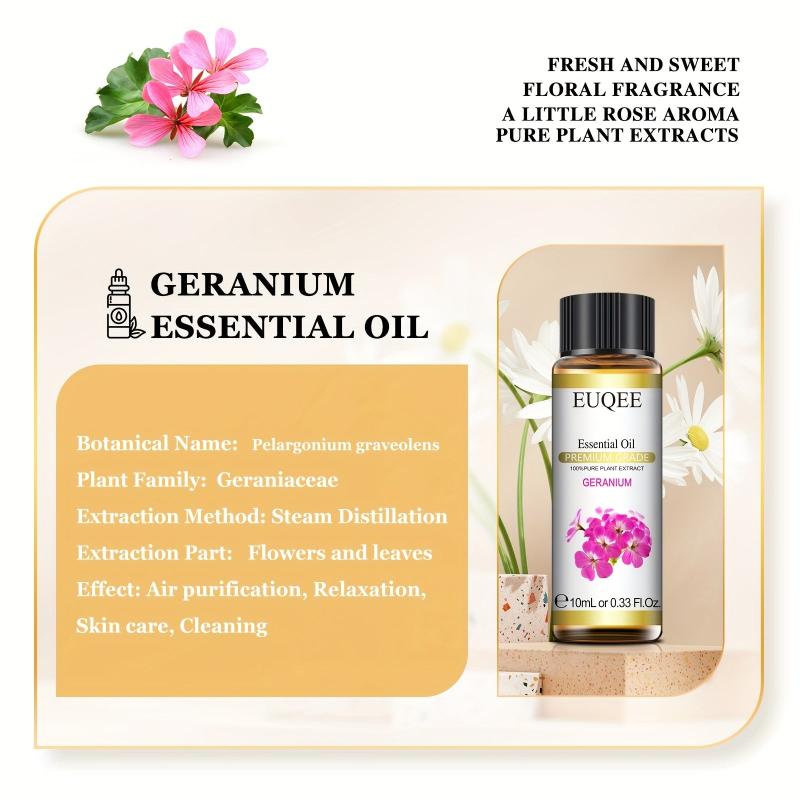 100% Natural Geranium Essential Oil 10ml - Relaxing Aromatherapy for Diffusers
