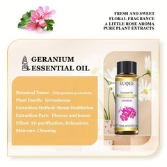 100% Natural Geranium Essential Oil 10ml - Relaxing Aromatherapy for Diffusers