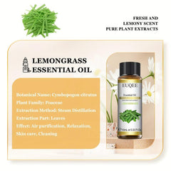 100% Pure Lemongrass Essential Oil 10ml - Aromatherapy Massage Bath Relaxation