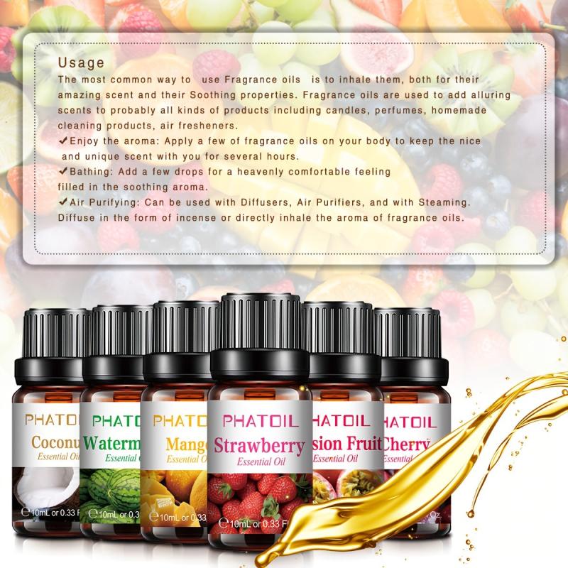 6pcs 10ml Fruity Essential Oil Set Passion Mango Strawberry Cherry