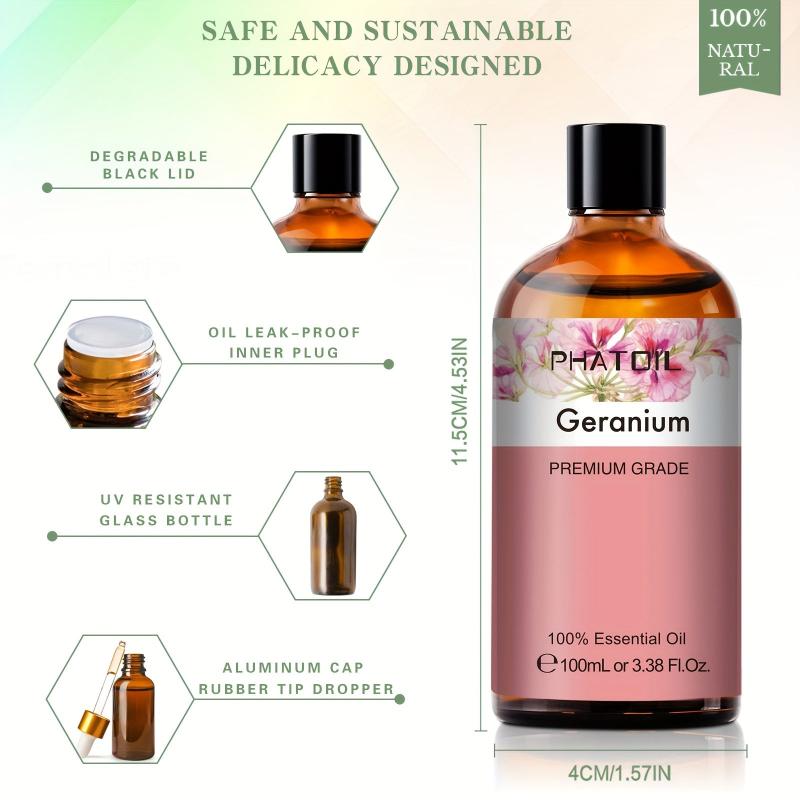 100ml Geranium Essential Oil for Diffusers Humidifier Aromatherapy Massage Bath