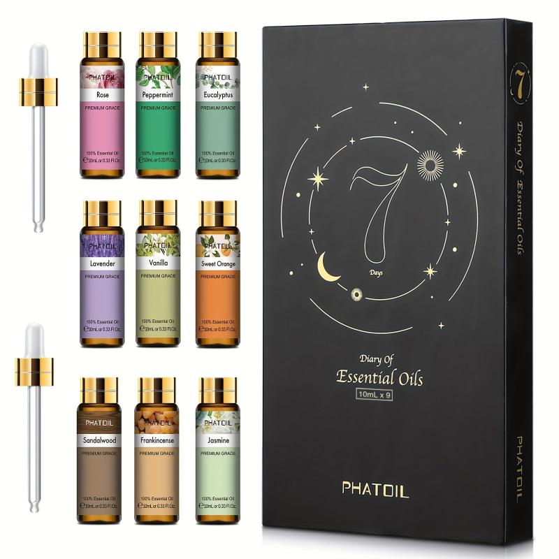 9pc 10ml Essential Oil Set - Aromatherapy for Diffusers & Humidifiers