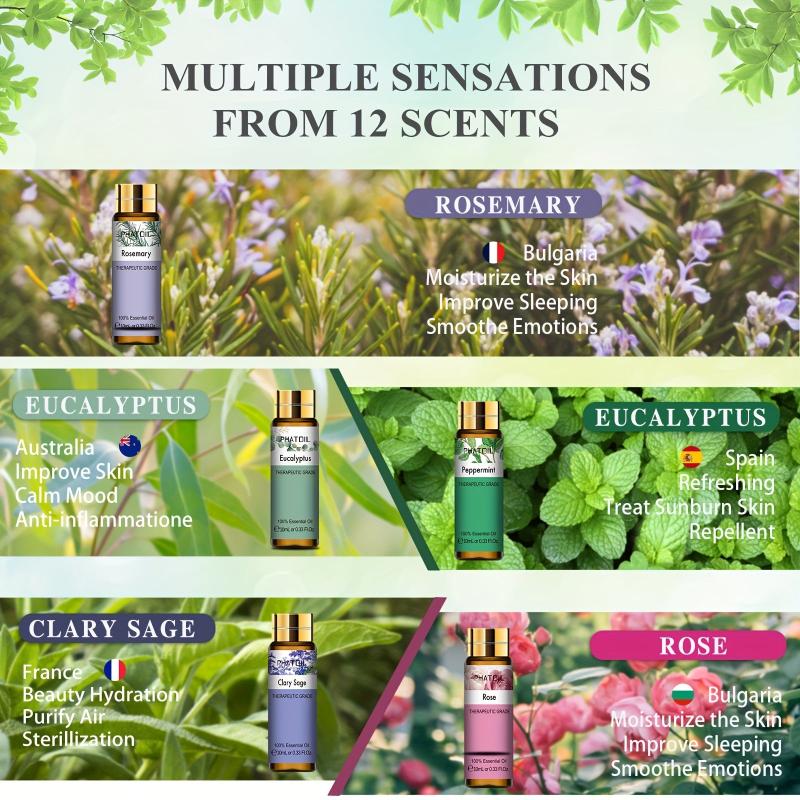 9pc 10ml Essential Oil Set for Diffusers Humidifier Aromatherapy Massage Bath
