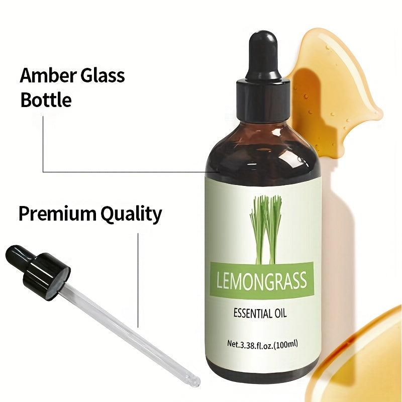 100ml Lemongrass Aromatherapy Essential Oil Glass Dropper Humidifier Diffuser
