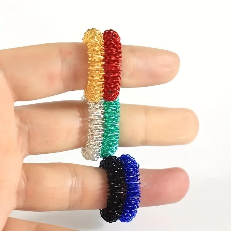 5pcs Finger Massage Ring Hand Massage Tool Creative Solid Spring Finger Roller