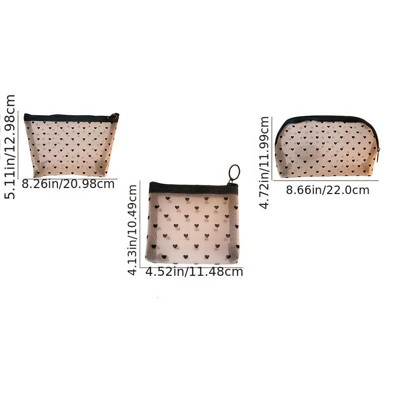 Love Heart Pattern Mesh Cosmetic Bag Large Capacity Toiletry Organizer