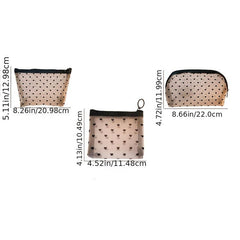 Love Heart Pattern Mesh Cosmetic Bag Large Capacity Toiletry Organizer
