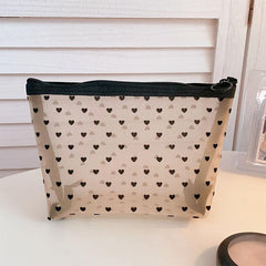 Love Heart Pattern Mesh Cosmetic Bag Large Capacity Toiletry Organizer