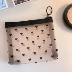 Love Heart Pattern Mesh Cosmetic Bag Large Capacity Toiletry Organizer