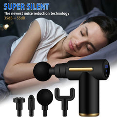 Rechargeable Mini Massage Gun LCD Portable Body Massager 6 Speed 4 Heads