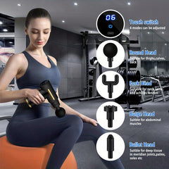 Rechargeable Mini Massage Gun LCD Portable Body Massager 6 Speed 4 Heads