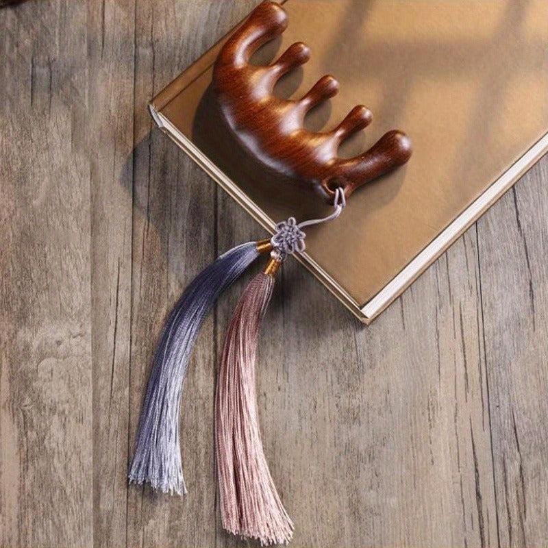Natural Verawood Massage Comb with Tassel Hair Massage Comb