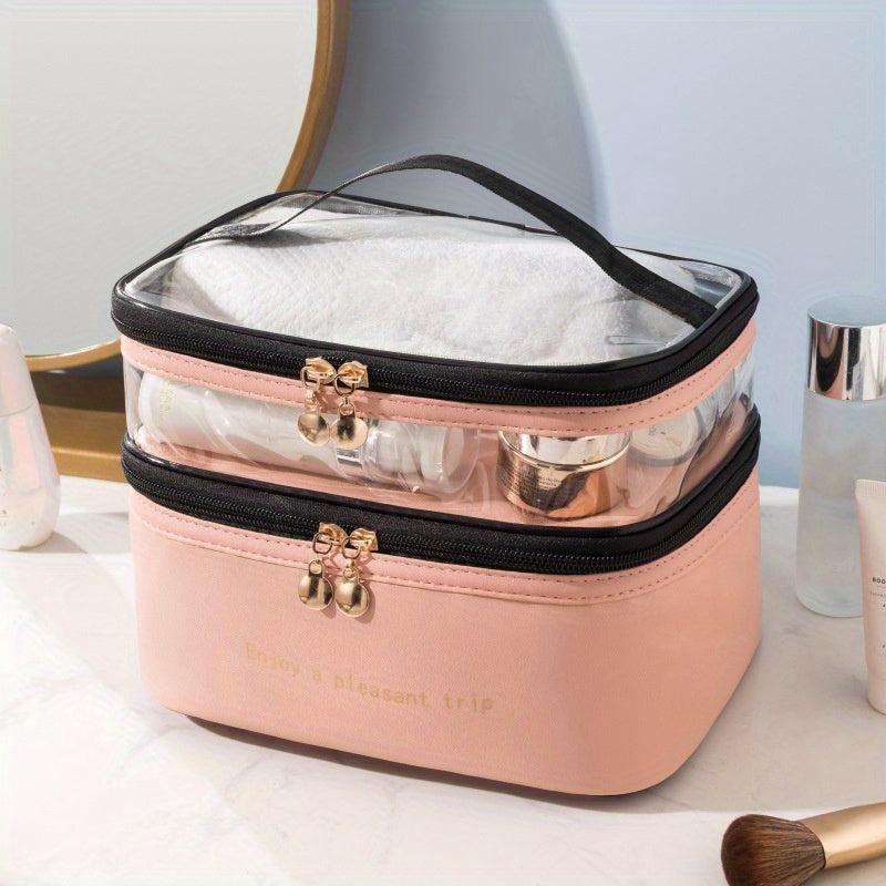Travel Makeup Bag Double Layer Organizer Large Capacity Water resistant Cosmetic