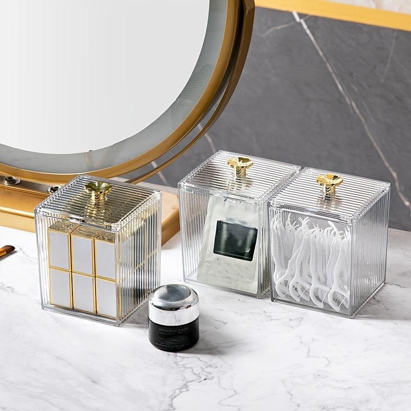 Acrylic Cotton Swabs Holder with Lid - Makeup Storage Canister Box
