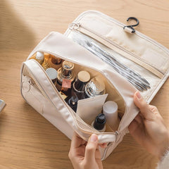 Travel Toiletry Bag with Hook Portable Makeup Organizer Beige
