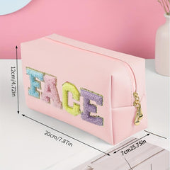 Preppy Patch Cosmetic Bag PU Leather Makeup Zipper Pouch