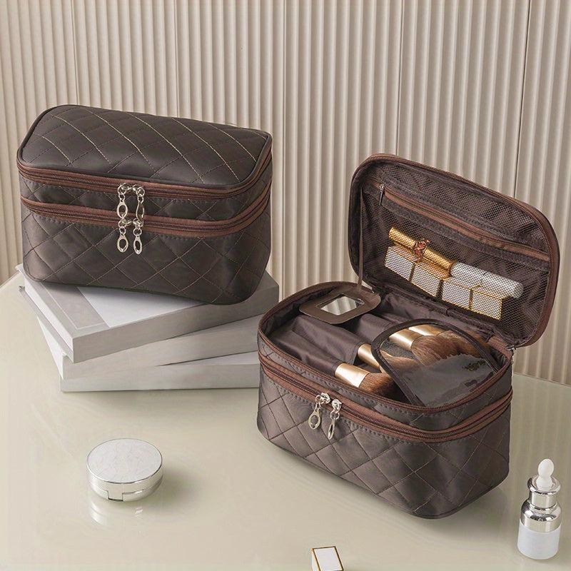 Double Layer Travel Makeup Bag With Carry Handle