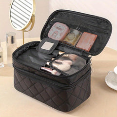 Double Layer Travel Makeup Bag With Carry Handle