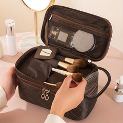 Double Layer Travel Makeup Bag With Carry Handle