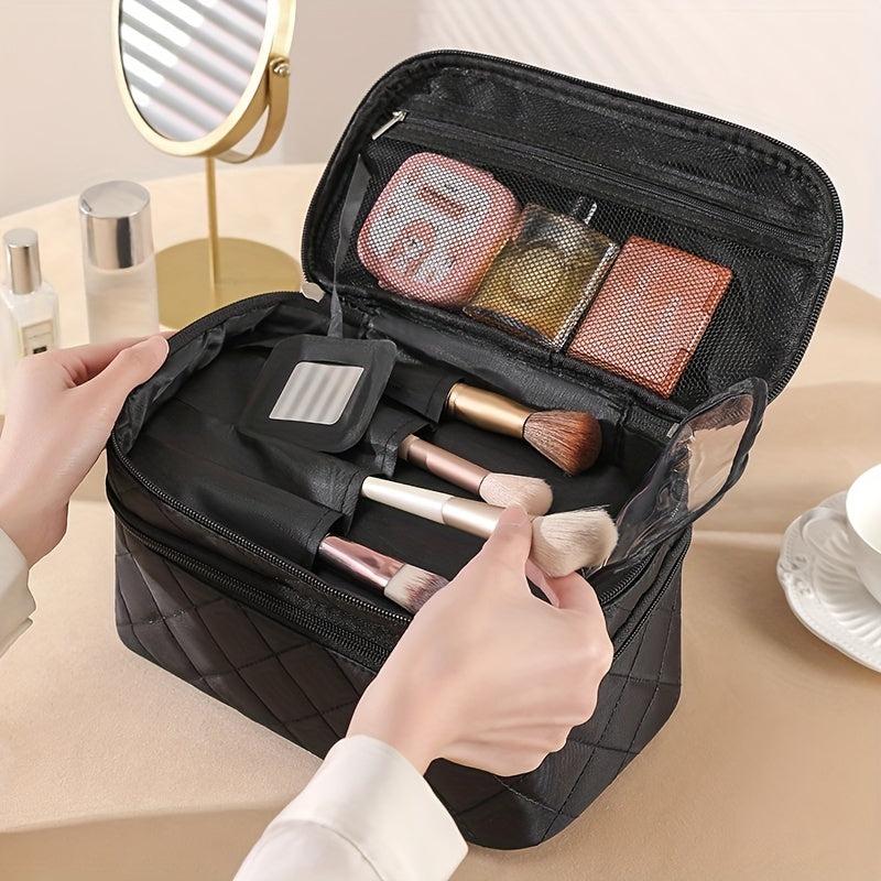 Double Layer Travel Makeup Bag With Carry Handle