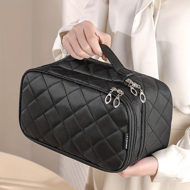 Double Layer Travel Makeup Bag With Carry Handle