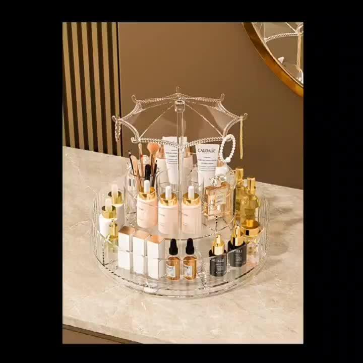 360 Rotating Makeup Organizer with Compartments Spinning Cosmetic Display Case
