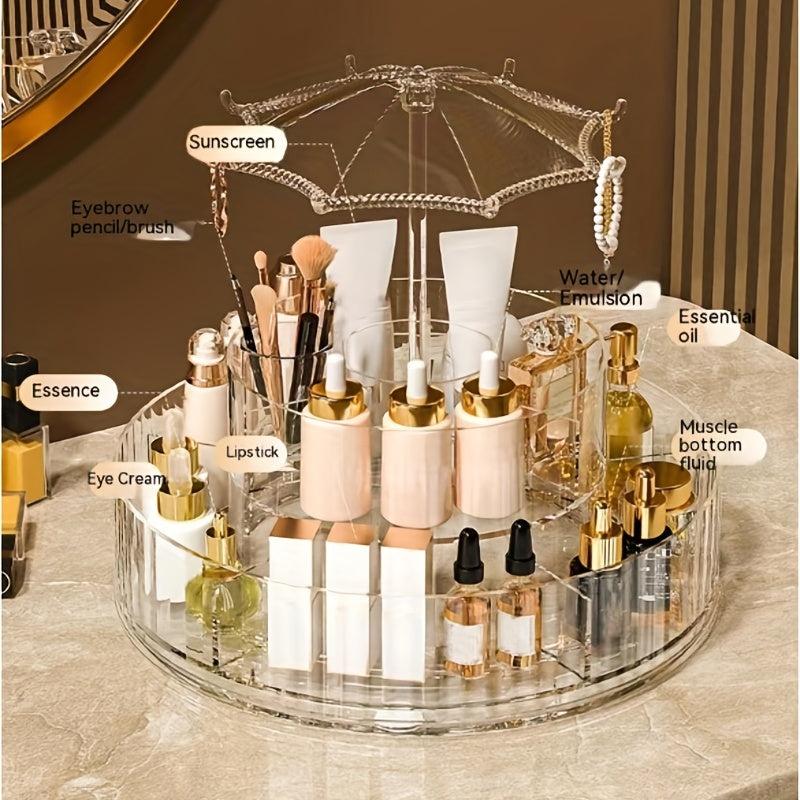 360 Rotating Makeup Organizer with Compartments Spinning Cosmetic Display Case