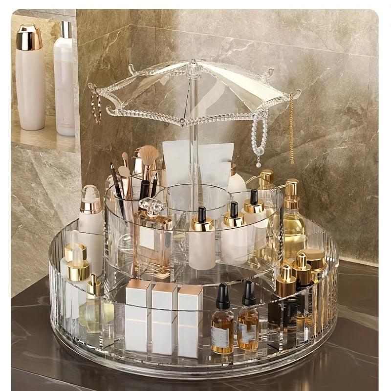 360 Rotating Makeup Organizer with Compartments Spinning Cosmetic Display Case