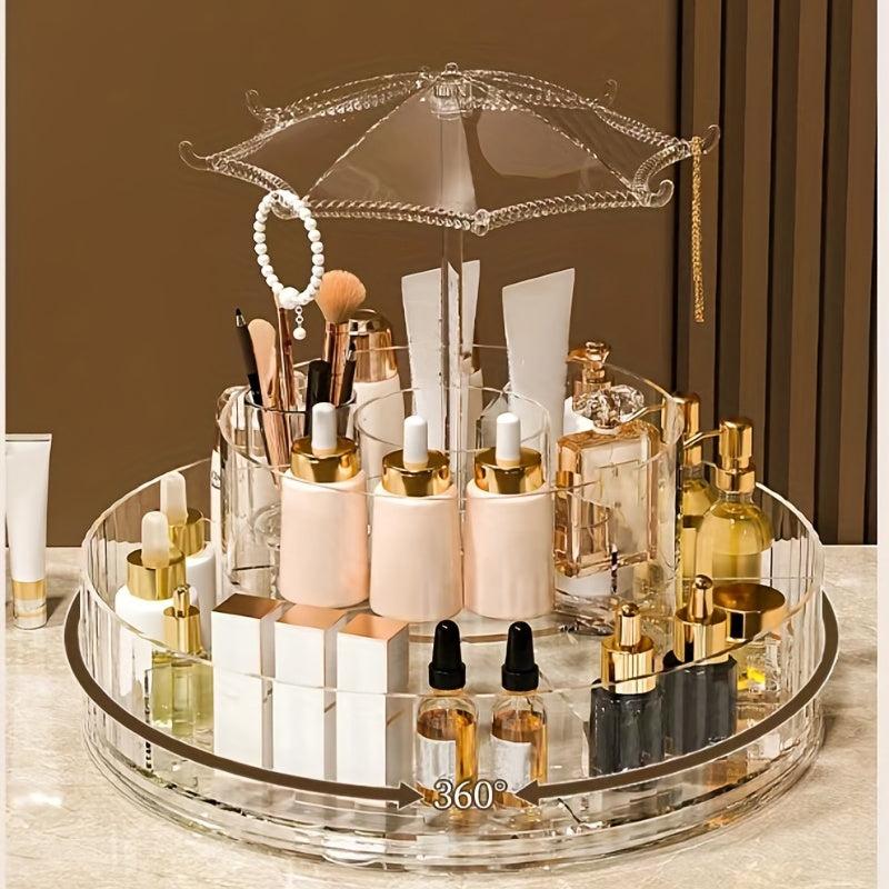 360 Rotating Makeup Organizer with Compartments Spinning Cosmetic Display Case