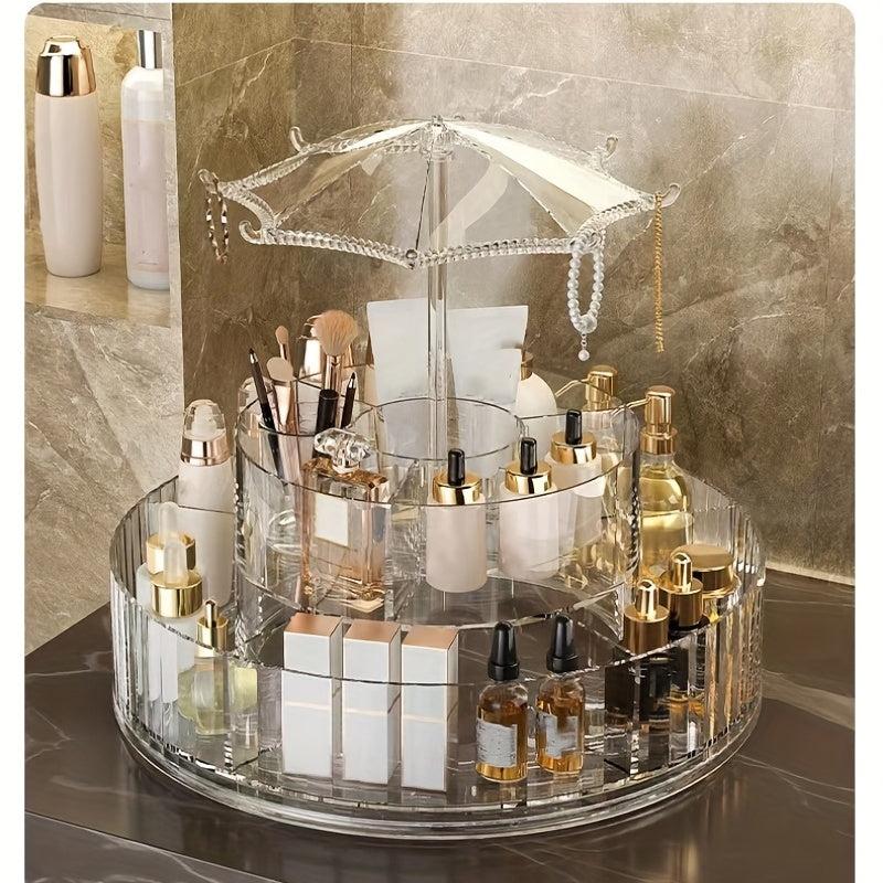 360 Rotating Makeup Organizer with Compartments Spinning Cosmetic Display Case