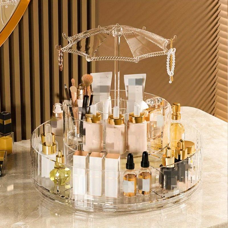 360 Rotating Makeup Organizer with Compartments Spinning Cosmetic Display Case