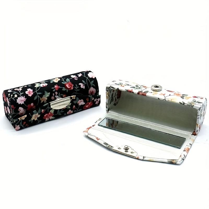 Flower Lipstick Case Holder with Mirror for Purse Travel