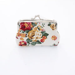 Vintage Rose Print Coin Purse Makeup Bag Kiss Lock Holder