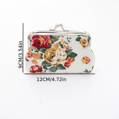 Vintage Rose Print Coin Purse Makeup Bag Kiss Lock Holder