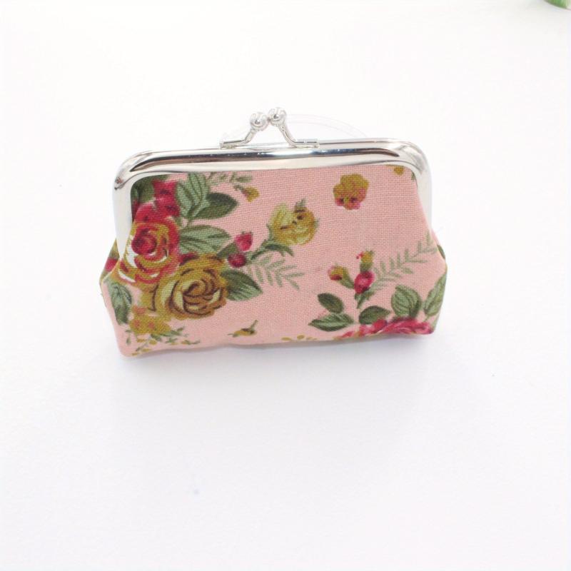 Vintage Rose Print Coin Purse Makeup Bag Kiss Lock Holder
