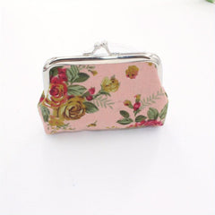 Vintage Rose Print Coin Purse Makeup Bag Kiss Lock Holder