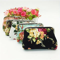 Vintage Rose Print Coin Purse Makeup Bag Kiss Lock Holder