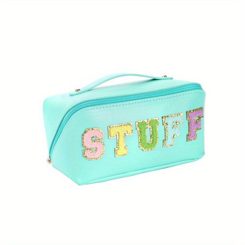 Preppy Patch Makeup Bag Large Capacity Waterproof PU Embroidery Chenille