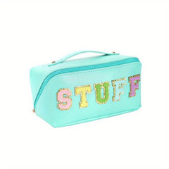 Preppy Patch Makeup Bag Large Capacity Waterproof PU Embroidery Chenille