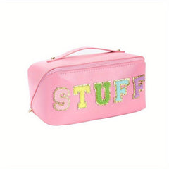 Preppy Patch Makeup Bag Large Capacity Waterproof PU Embroidery Chenille