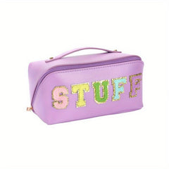 Preppy Patch Makeup Bag Large Capacity Waterproof PU Embroidery Chenille