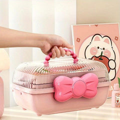Dustproof Bow Makeup Organizer with Handles