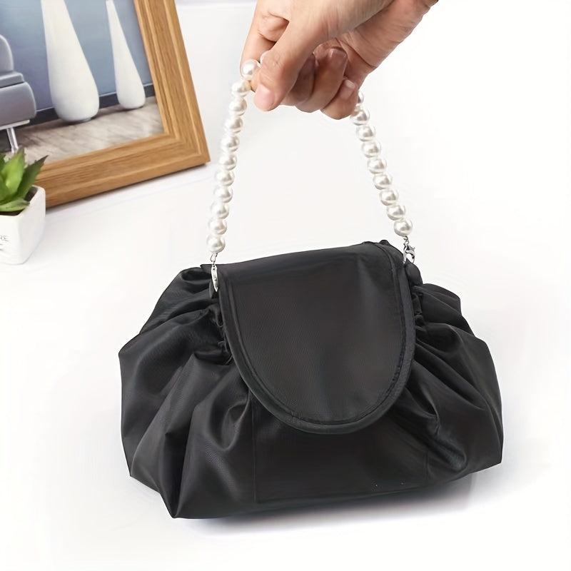 Travel Makeup Bag with Ruched Detail & Faux Pearl Decor