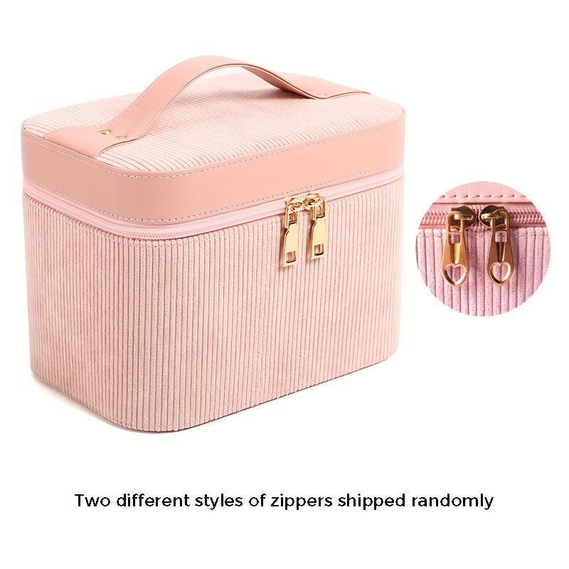Corduroy Makeup Case Organizer Large Capacity Travel Bag with Mirror